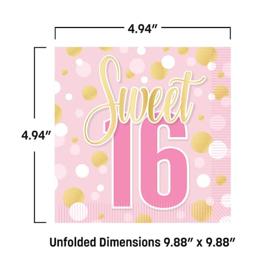 Beistle 5" x 5" Sweet 16 2-Ply Beverage Napkins, 2 Packs of 32